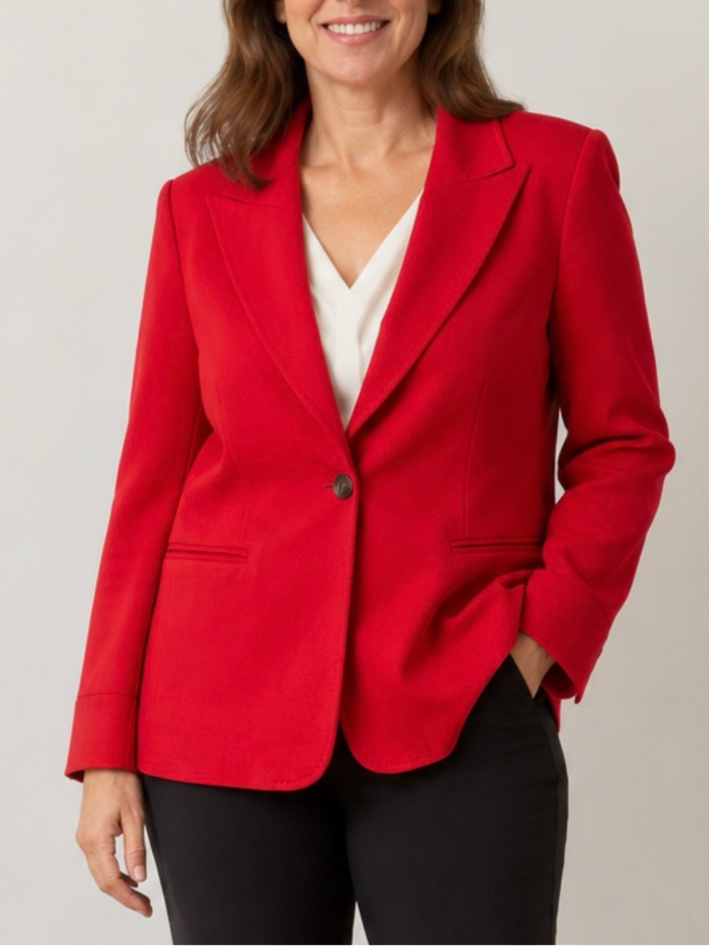 BERN and MORT - women’s 100% Cashmere red blazer Tailored 1 button Jacket  SZ 14